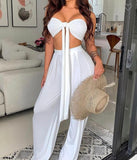 Bandeau Tie Front Crop Top Pants Set
